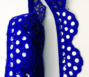 Royal Blue Mirror Trim, Kutch Embroidered Navratri Garba Dress Trim Bridal Lace, Indian Sari Border 40 mm Wide Trim Per Yard
